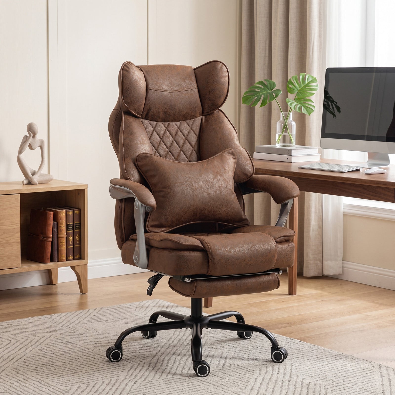 HOMCOM Executive Office Chair, Leathaire Big and Tall Office Chair 180 kg with Wide Seat, Reclining, Lumbar Support, Brown