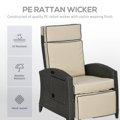 Outsunny Outdoor Recliner Chair with Adjustable Backrest and Footrest, Cushion, Side Tray, Khaki/Brown