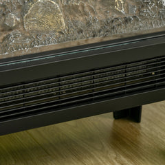 HOMCOM 180° Charming Electric Fireplace Heater, Quiet Freestanding Stove with LED Flame Effect, 3-Sided Tempered Glass Panels, Level-less Temperature Control, Overheat Protection, 1000W/2000W, Black
