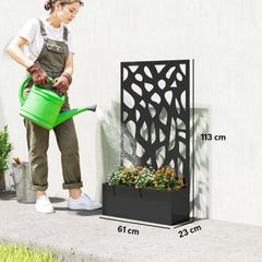 Outsunny Metal Raised Garden Bed with Trellis, Outdoor Planter Box with Privacy Screen, Elevated Garden Box for Climbing Plants