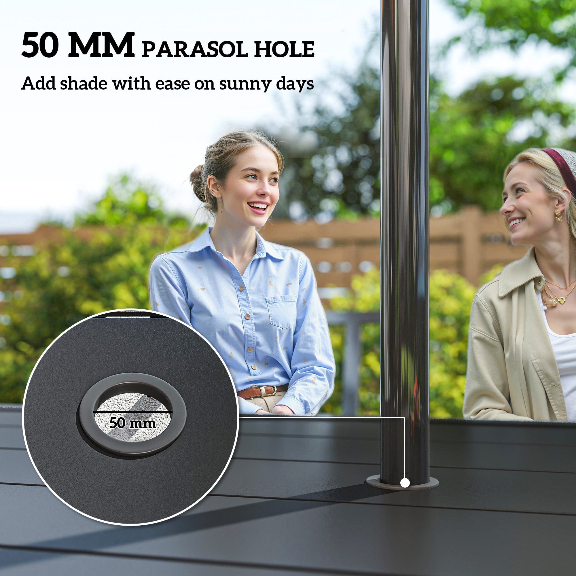 Outsunny Seven-Piece Minimal Metal Garden Dining Set, with Parasol Hole - Black