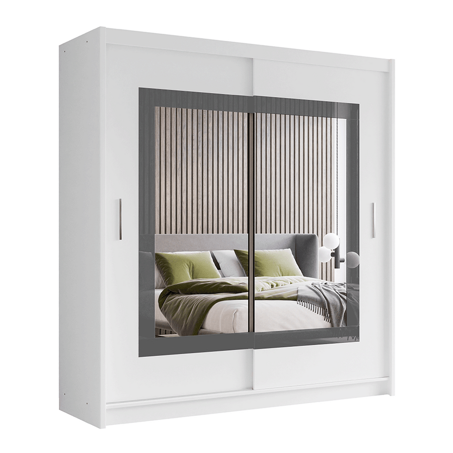 White Mirrored Sliding Door Wardrobe 203cm – MARLOW