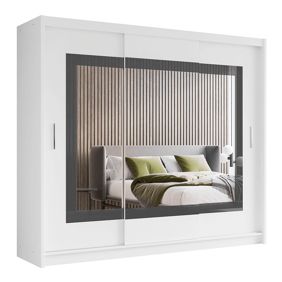 White Mirrored Sliding Door Wardrobe 250cm – MARLOW