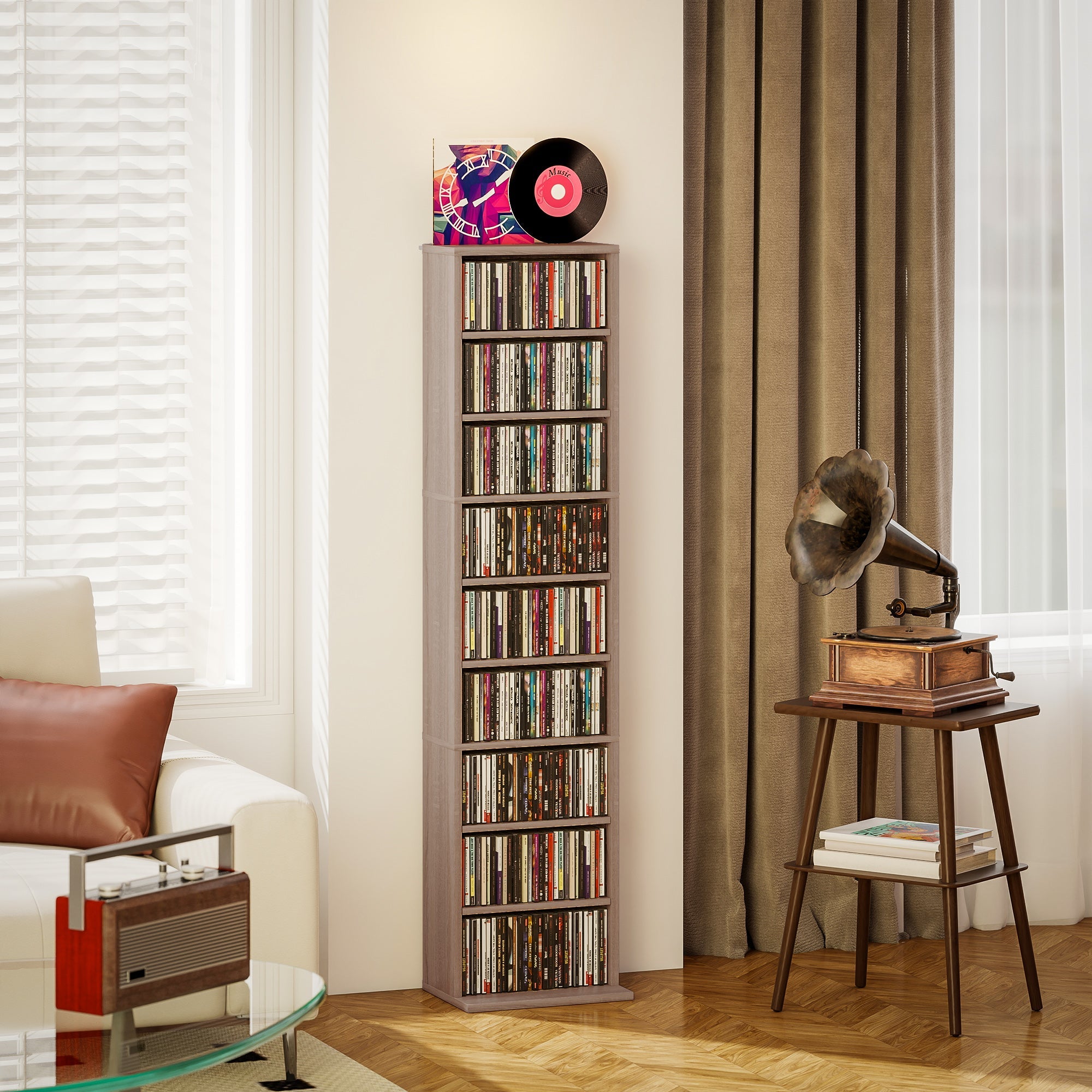 HOMCOM 260 Narrow CD Storage Unit - Natural Wood Finish