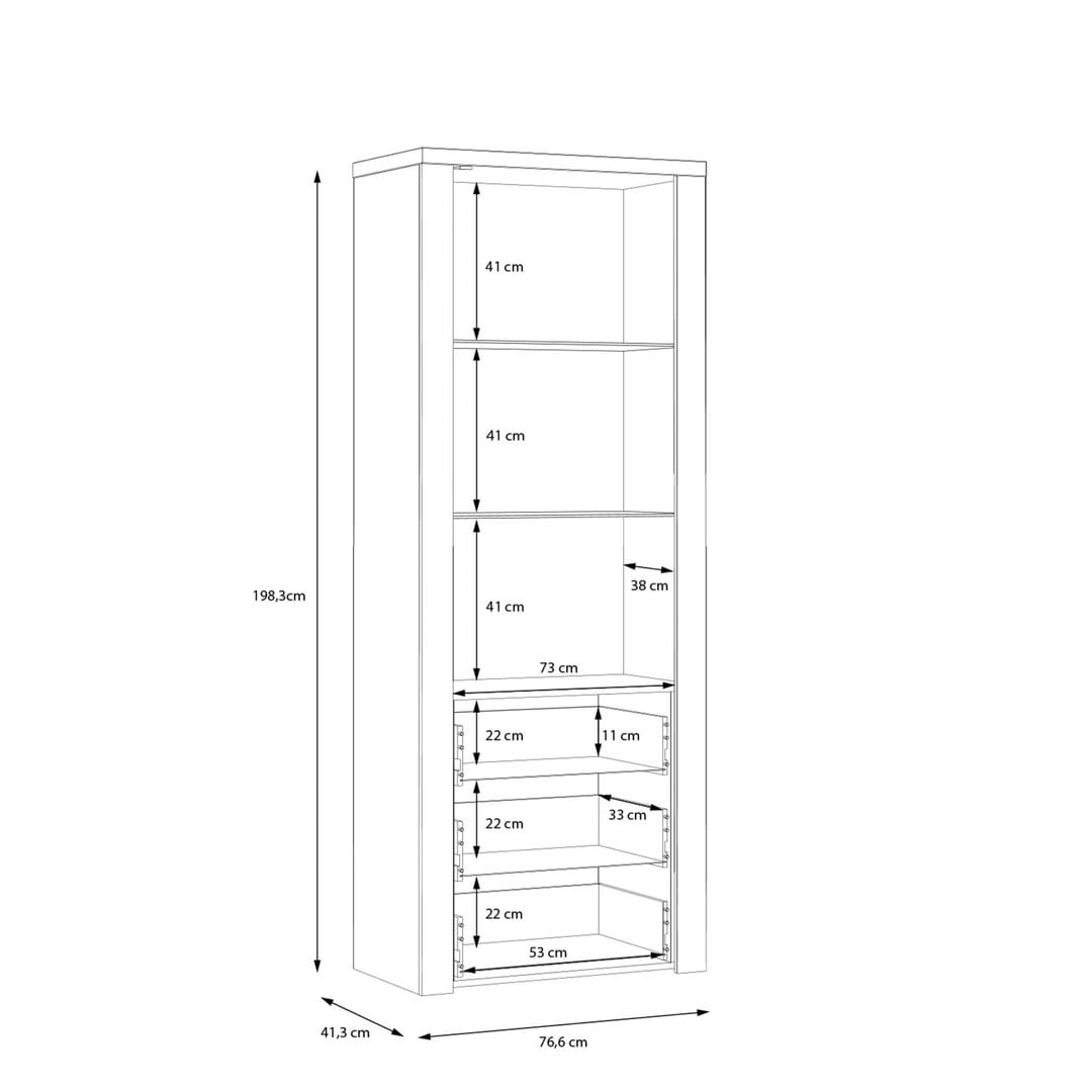 Portland Tall Display Cabinet 77cm in Oak Sand, image 5