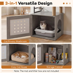 117.5 cm Modern Cat Tower Cabinet with Sisal Scratching Posts and Hanging Ball-Grey