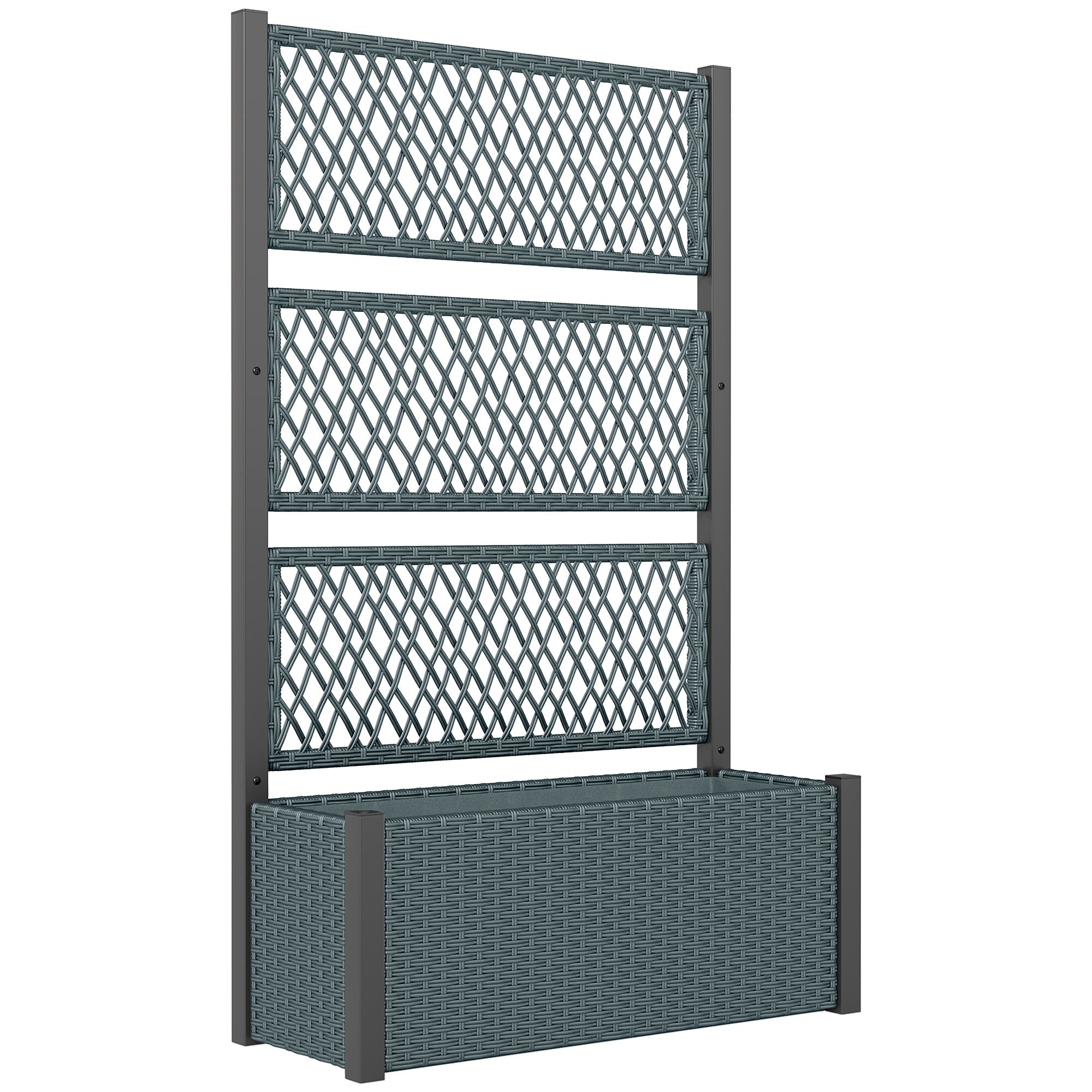 Outsunny Garden Planter Box with Trellis, Liner for Climbing Plants, Vegetables, Flowers, 90 x 35 x 148 cm, Charcoal Grey