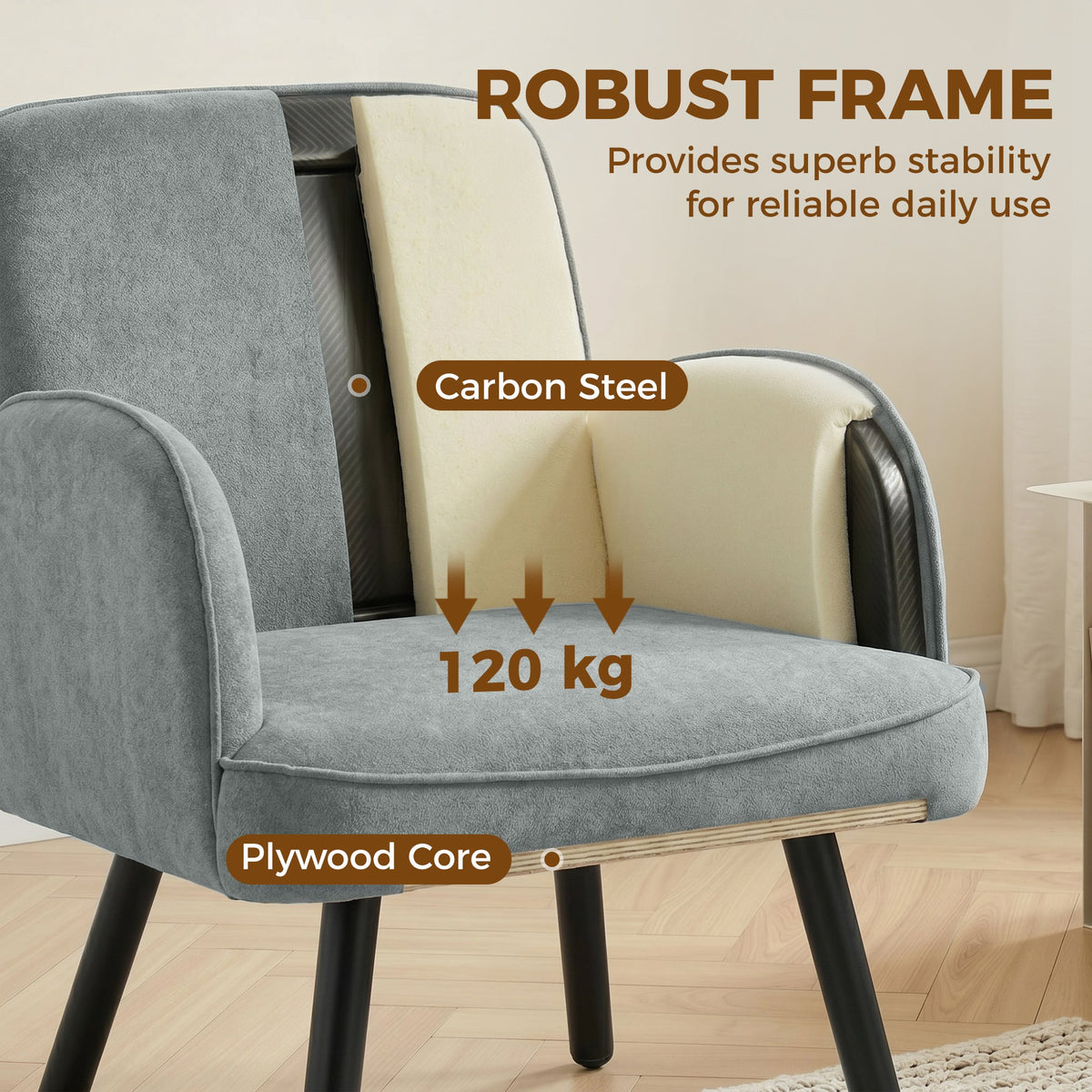 HOMCOM Lounge Chair Velvet Upholstered Armchair with Spring Cushion for Living Room Bedroom Grey
