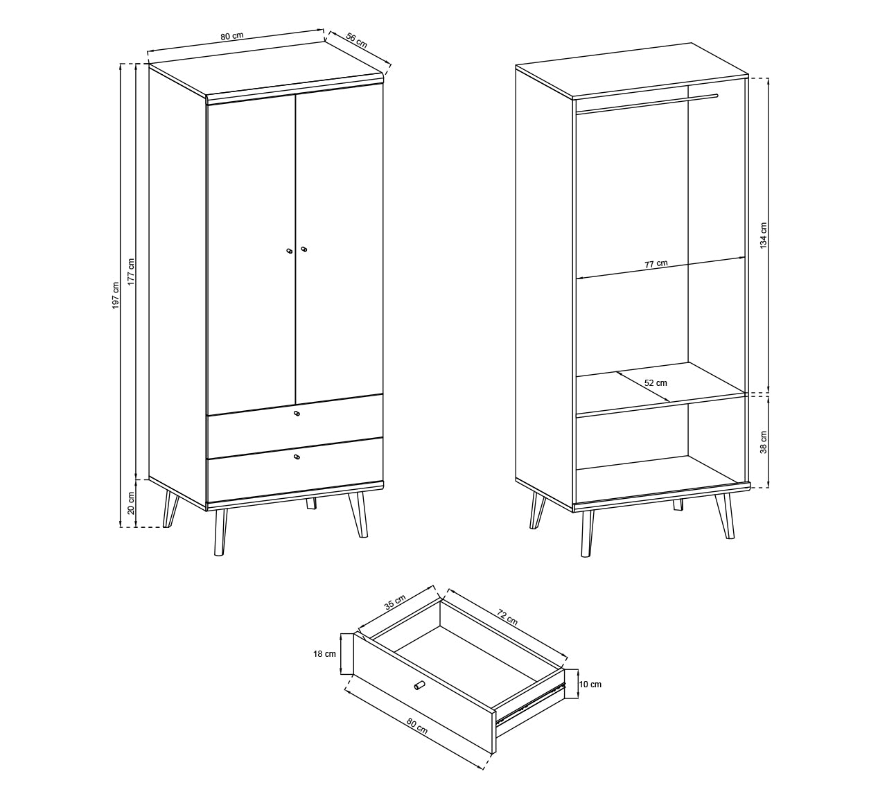 Primo Hinged Wardrobe 80cm