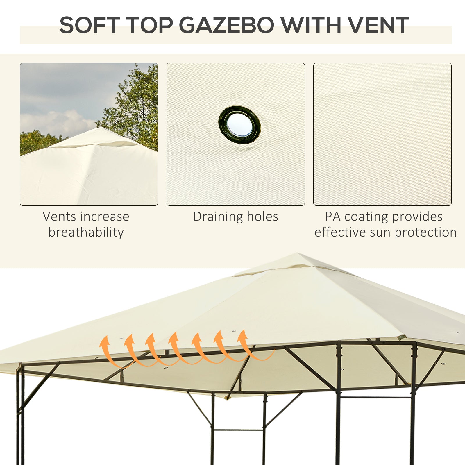Outsunny 3 x 3 Meters Patio Garden Metal Gazebo Marquee Steel Frame with Canopy Awning Tent Water Resistant Cream