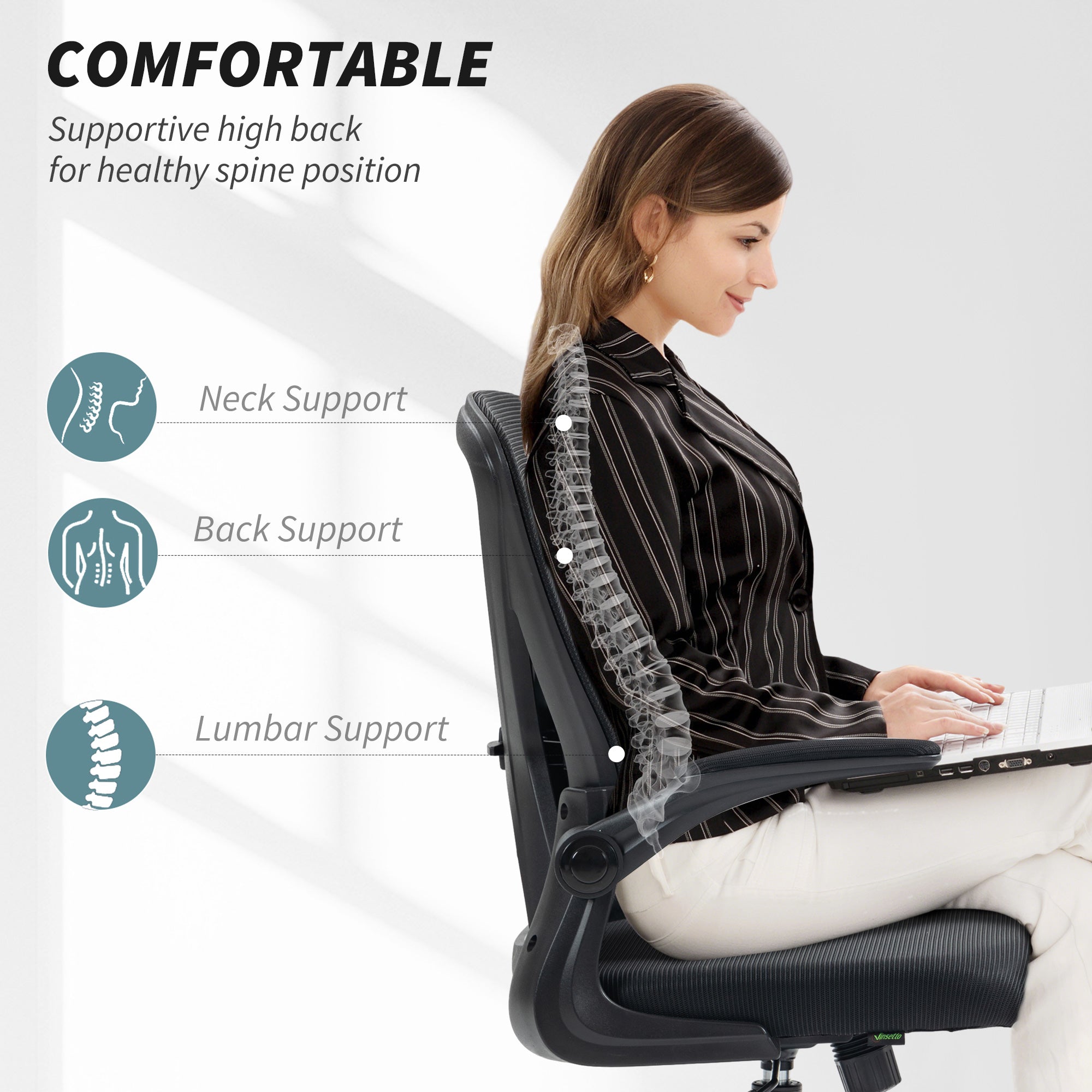 Vinsetto Mesh Back Office Chair, with Flip-Up Arms - Black