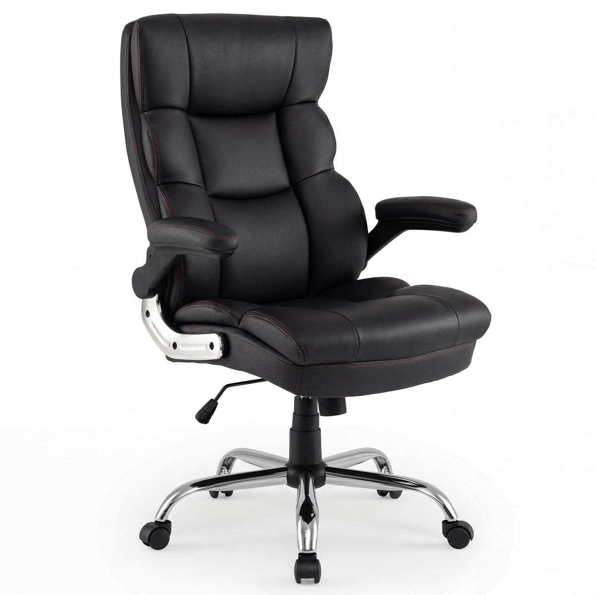 PU Leather Ergonomic Computer Desk Chair with Adjustable Height and Flip-up Armrests-Black