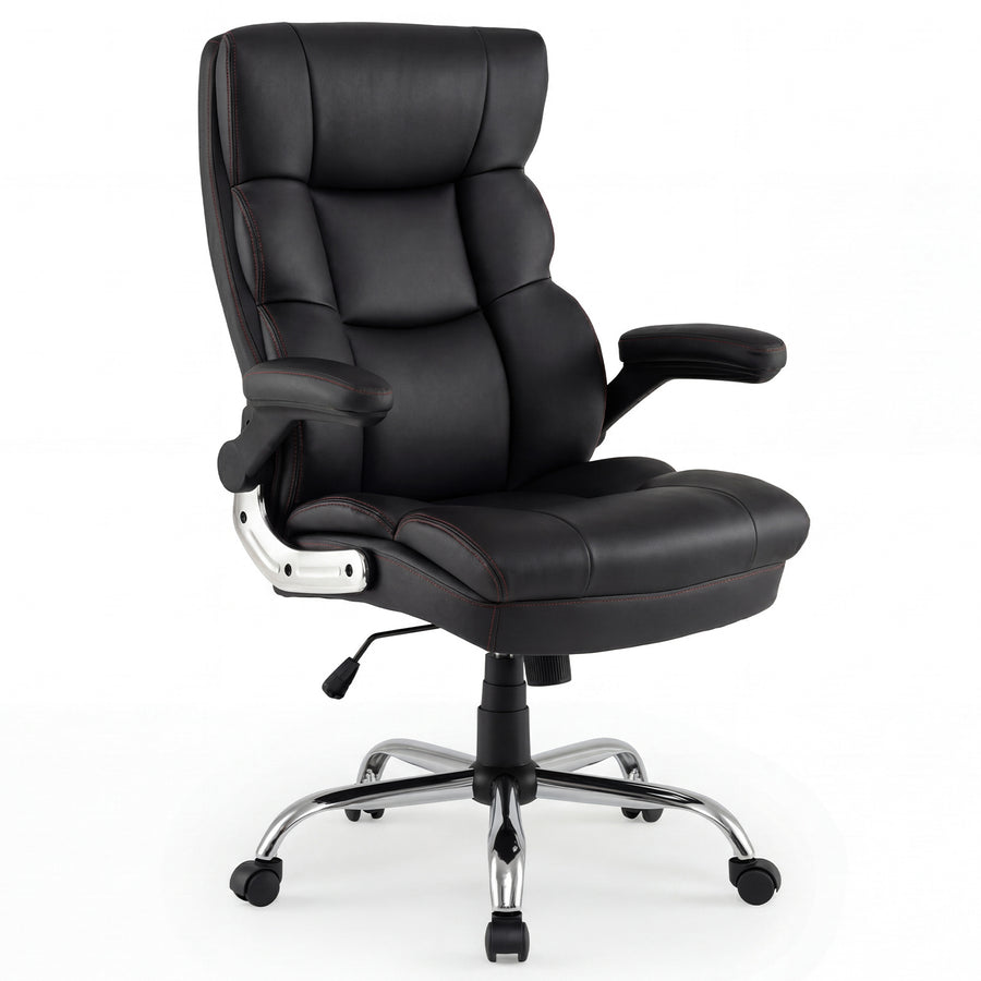 PU Leather Ergonomic Computer Desk Chair with Adjustable Height and Flip-up Armrests-Black