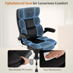 PU Leather Ergonomic Computer Desk Chair with Adjustable Height and Flip-up Armrests-Black