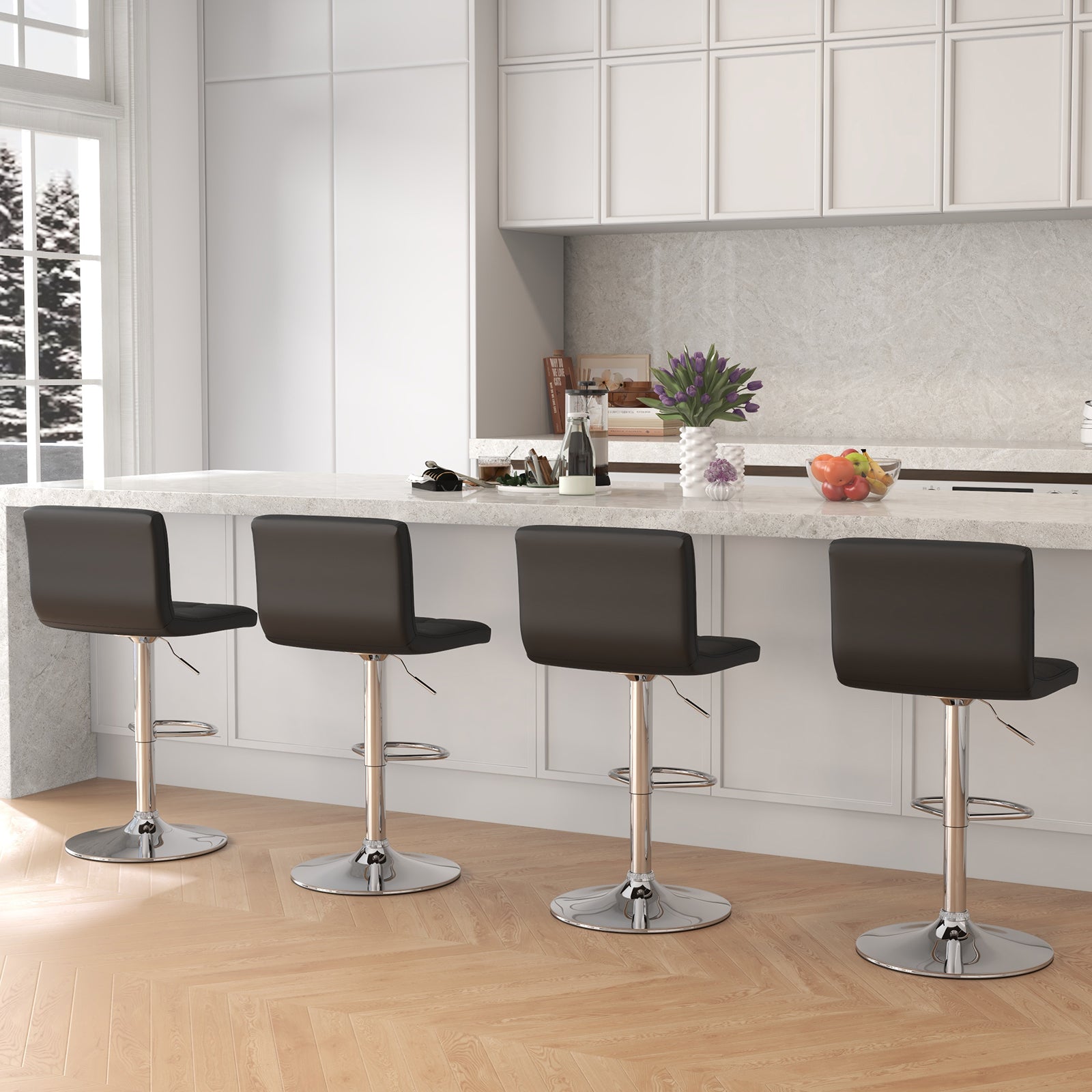 PU Leather Bar Chairs with Adjustable Height for Kitchen Island and Pub-Black