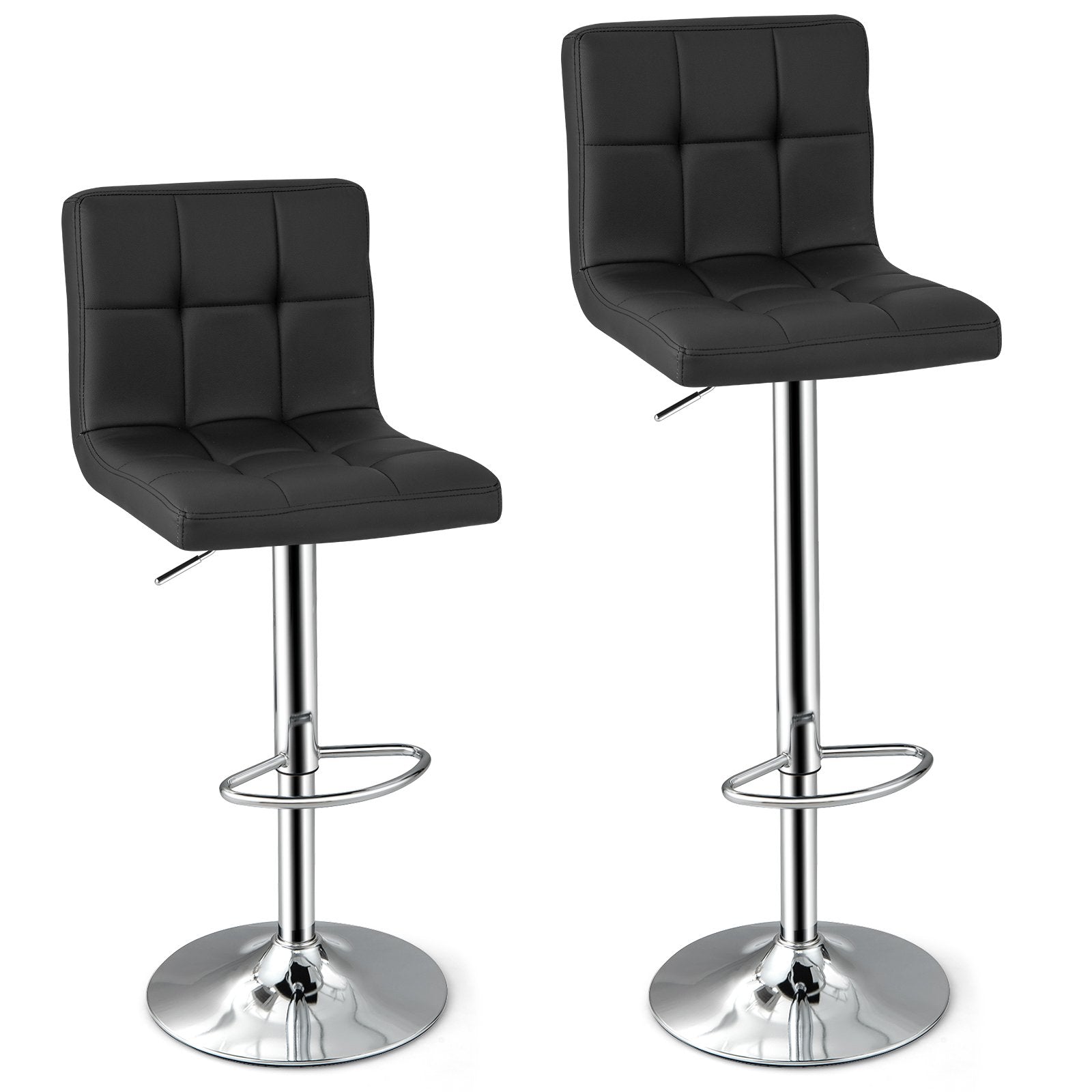 PU Leather Bar Chairs with Adjustable Height for Kitchen Island and Pub-Black