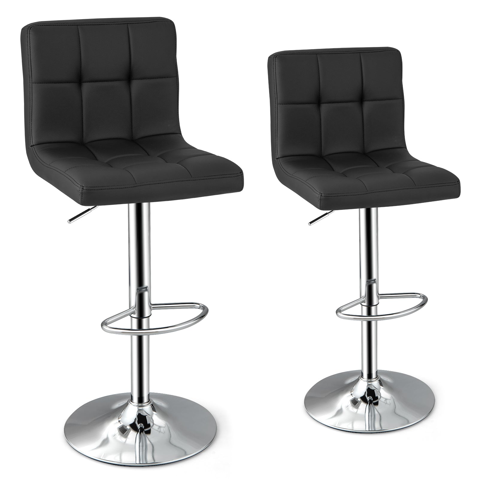 PU Leather Bar Chairs with Adjustable Height for Kitchen Island and Pub-Black