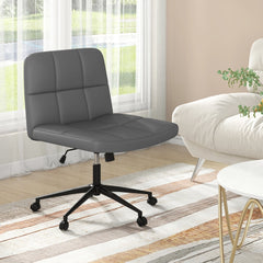PU Leather Upholstered Cross-legged Office Chair with Wheels in Grey