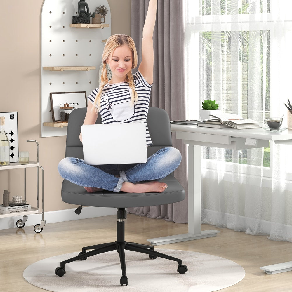 PU Leather Upholstered Cross-legged Office Chair with Wheels in Grey