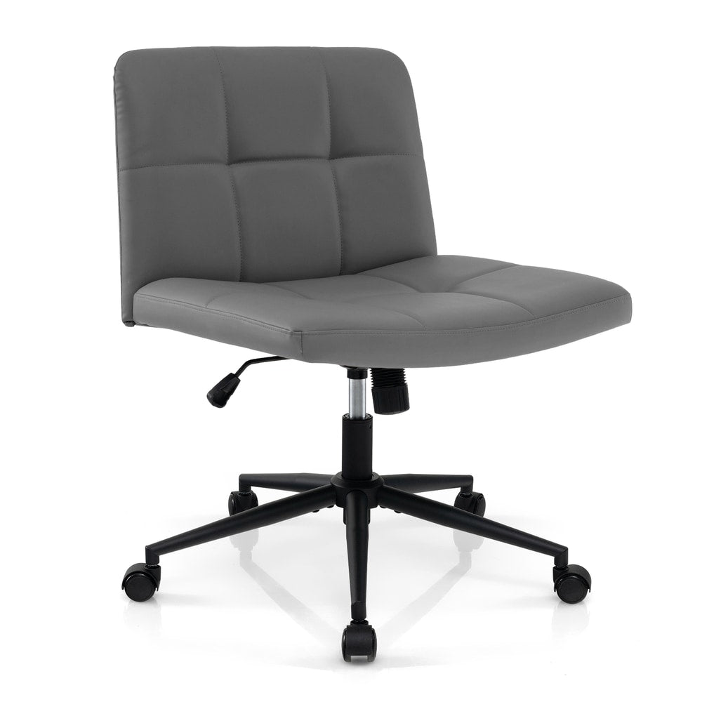 PU Leather Upholstered Cross-legged Office Chair with Wheels in Grey