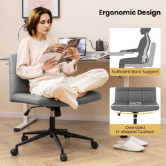 PU Leather Upholstered Cross-legged Office Chair with Wheels in Grey