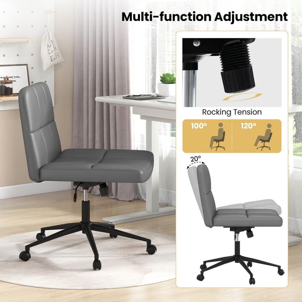 PU Leather Upholstered Cross-legged Office Chair with Wheels in Grey