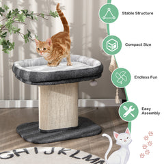 2-Tier Cat Tree with Sleeping Perch Sisal Scratching Plate and Ball-Grey