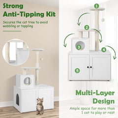 Cat Litter Box Enclosure with Cat Tree and Kitty Condo-White