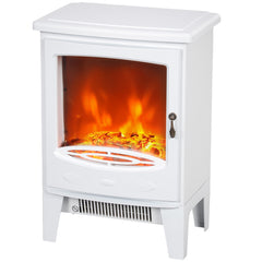 HOMCOM Tempered Glass Casing Electric Fireplace, Freestanding Electric Fire with Realistic Flame Effect, Log Burner with Overheat Protection, 1000w/ 2000W, White