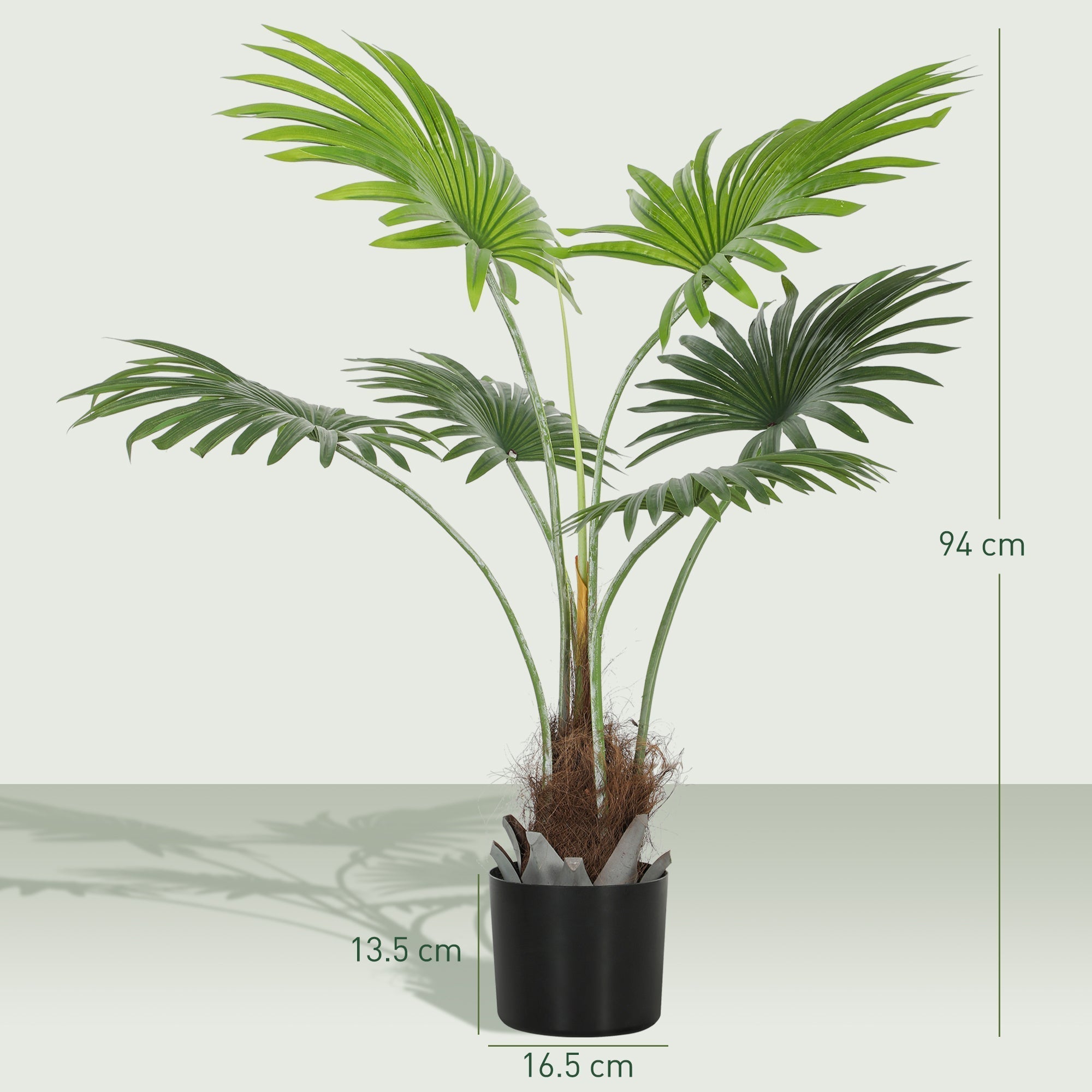HOMCOM 94cm Artificial Palm Tree, Decorative Artificial Plant with Lifelike PEVA Leaves and Coconut Coir, Fake Tree with Plastic Pot and Flocking for Home Office Decor, Green