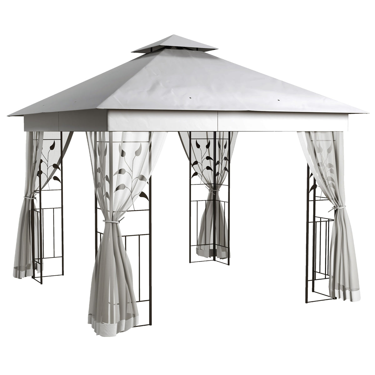 Outsunny 3 x 3m Steel Frame Double Roof Garden Gazebo - Light Grey