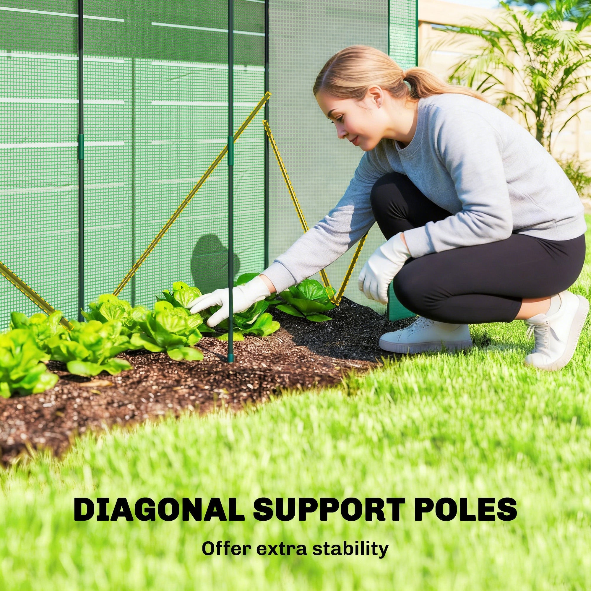 Outsunny Mini Greenhouse, Garden Tomato Growhouse with Roll-Up Door and 2 Mesh Windows, PE Cover, 200 x 75 x 188 cm, Green