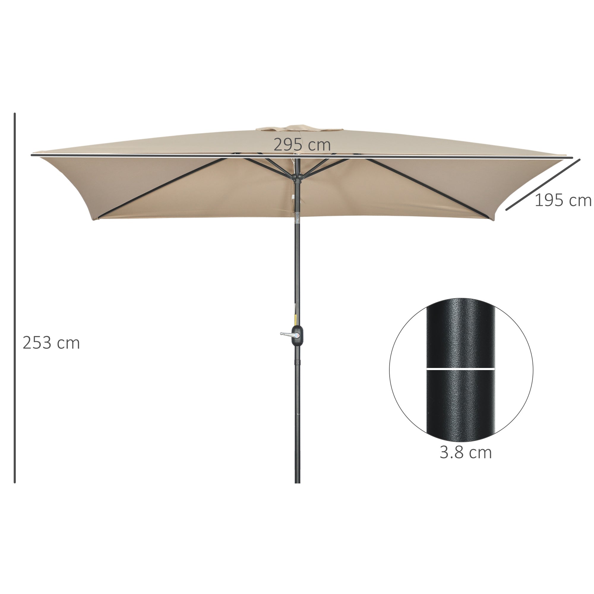 Outsunny 3x2m Patio Parasol Garden Umbrellas Canopy with Aluminium Tilt Crank Rectangular Sun Shade Steel, Khaki