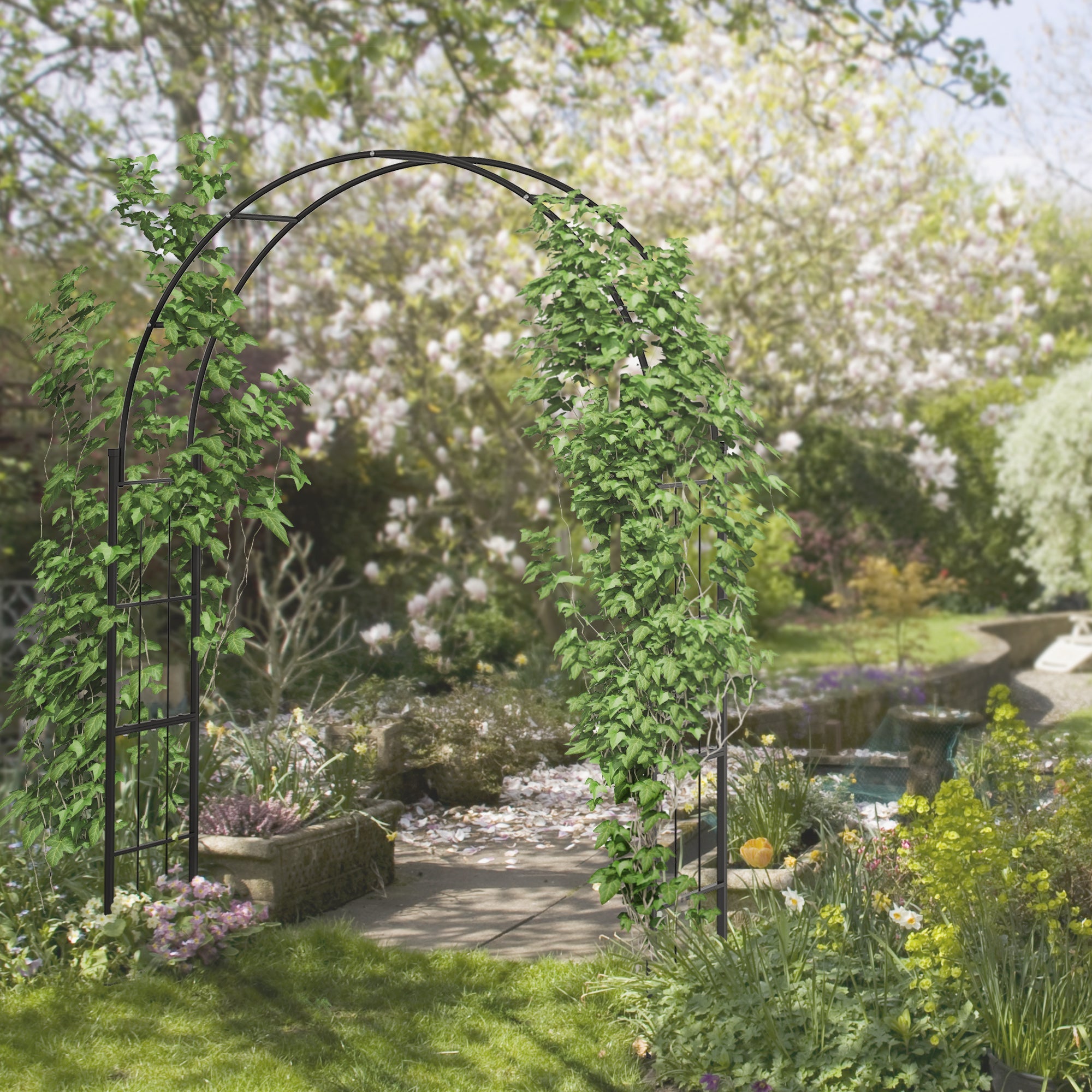 Outsunny 223cm Garden Arch Trellis, Outdoor Wedding Arbor for Ceremony for Climbing Roses, Vines and Plants
