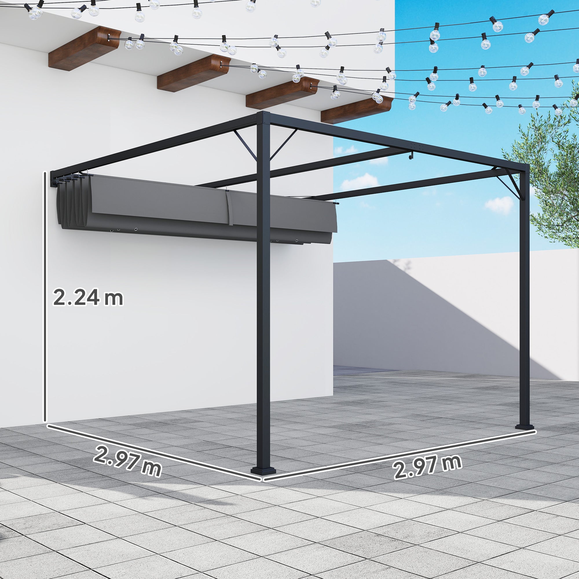 Outsunny 3 x 3 m Pergola, with Sliding Canopy - Grey