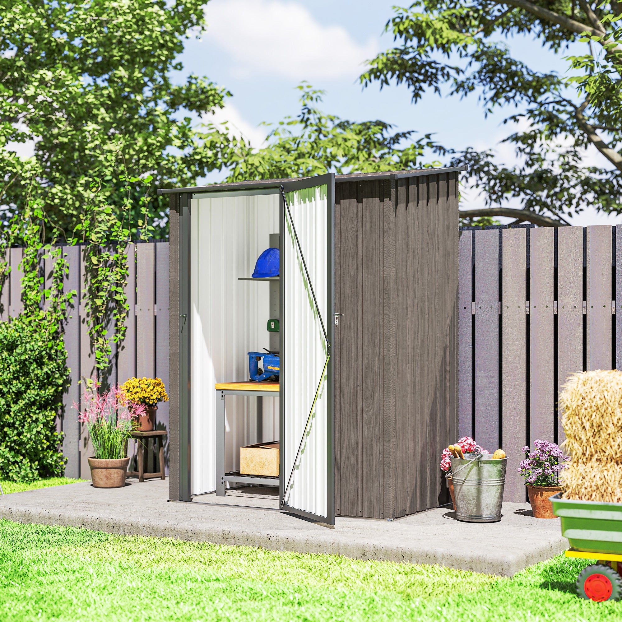 Outsunny 5ft x 3ft Metal Garden Storage Shed, Outdoor Tool Shed with Sloped Roof, Lockable Door for Tools, Equipment, Light Grey
