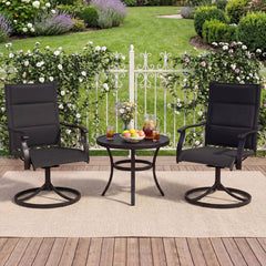 Padded Patio Swivel Chairs Set of 2 Ergonomic Outdoor Dining Chairs with Breathable Fabric High Back-Black