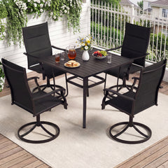 Padded Patio Swivel Chairs Set of 2 Ergonomic Outdoor Dining Chairs with Breathable Fabric High Back-Black
