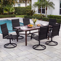 Padded Patio Swivel Chairs Set of 2 Ergonomic Outdoor Dining Chairs with Breathable Fabric High Back-Black