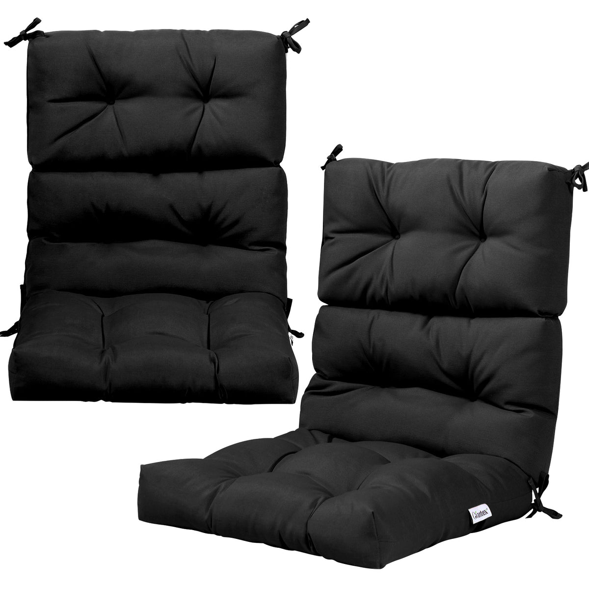 Patio Chair Seat Pads with Non-slip Rope Belts and Sun Protection for Indoor Outdoor Use-Black