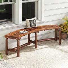 Patio Curved Bench Solid Wood Fire Pit Bench for 2-3 People Outdoor Backless Loveseat-Rustic Brown
