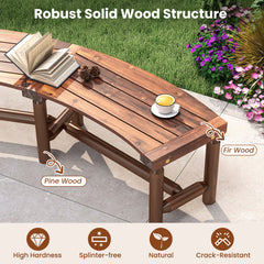 Patio Curved Bench Solid Wood Fire Pit Bench for 2-3 People Outdoor Backless Loveseat-Rustic Brown