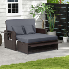 Patio Rattan Daybed Set with Ottoman and Adjustable Backrest-Grey
