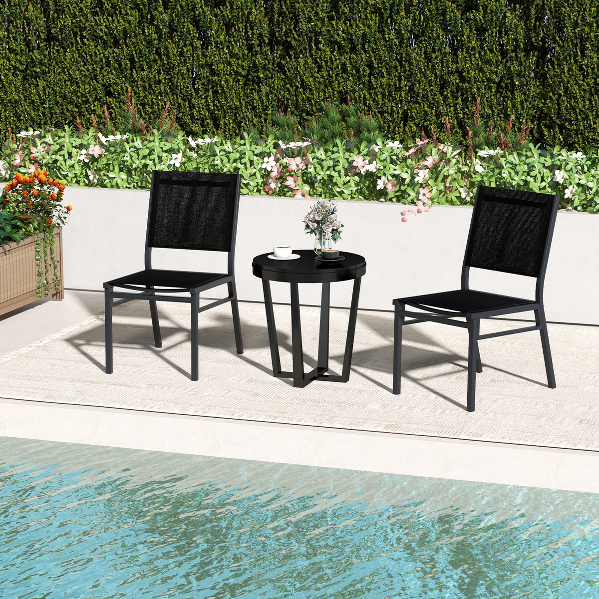 Patio Armless Chair with Breathable Seat and Backrest-1 Piece