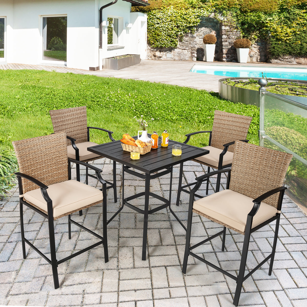 81 cm Patio Bar Height Table with Powder-Coated Tabletop