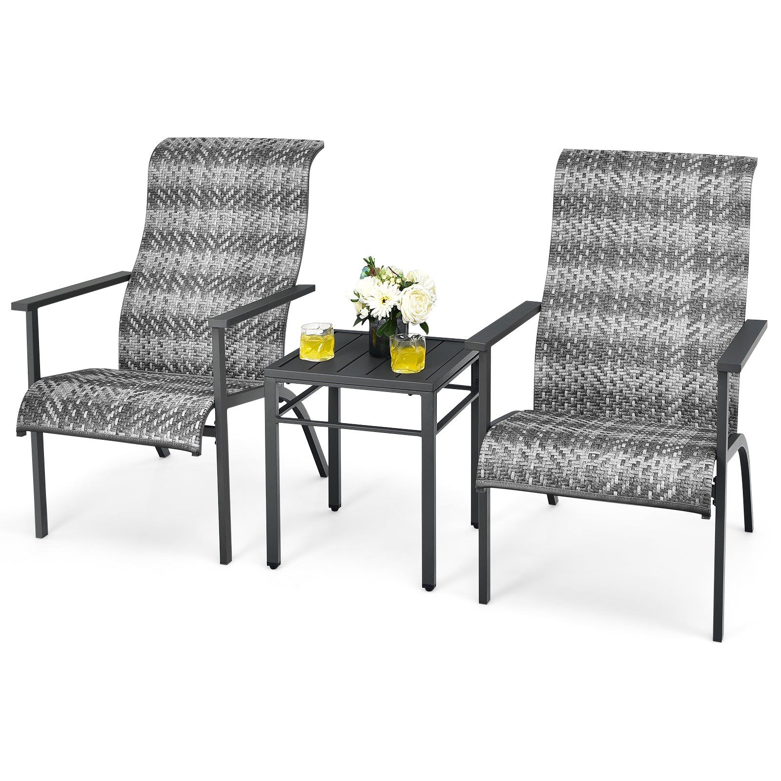 3-Piece Patio Bistro Furniture Set Ergonomic Design-Grey