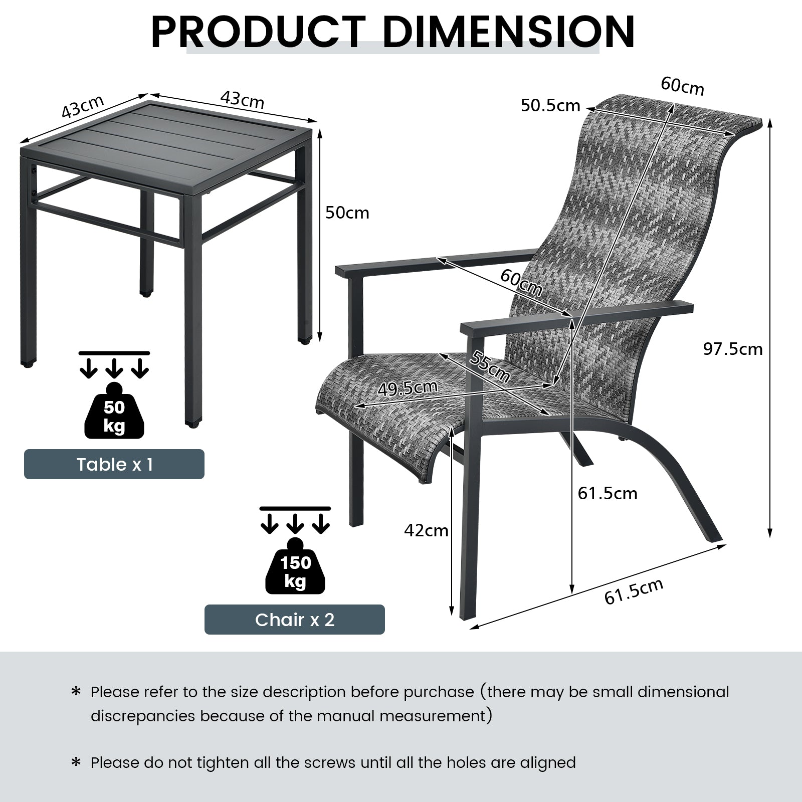 3-Piece Patio Bistro Furniture Set Ergonomic Design-Grey