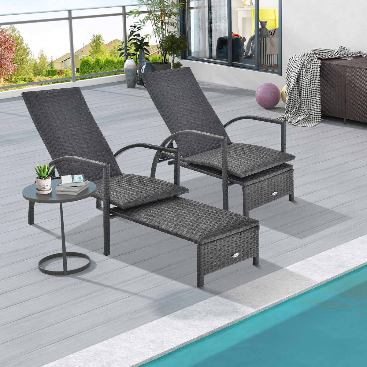 Patio Chaise Lounge with 5-Level Adjustable Backrest-Brown