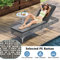 Patio Chaise Lounge PE Wicker Reclining Sun Lounger with 6-Level Adjustable Backrest-Grey-1 Piece