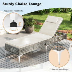 Patio Chaise Lounge PE Wicker Reclining Sun Lounger with 6-Level Adjustable Backrest-White-1 Piece